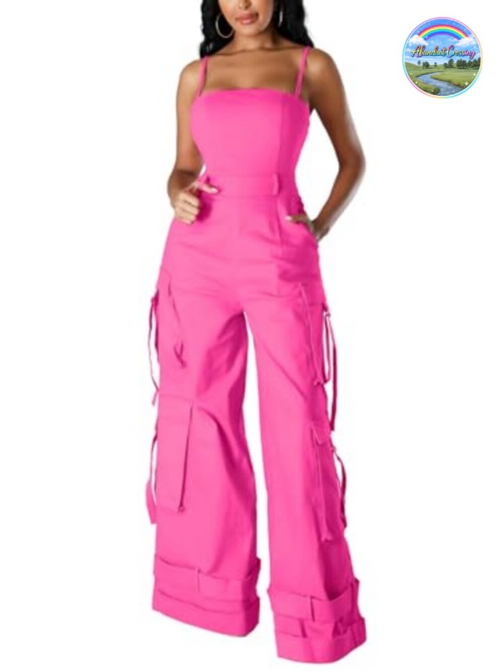 Women's Cargo Jumpsuit Wide Leg Sleeveless One Piece Romper with Pockets